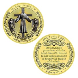 Christian Cross Coin Clothed in Christ Holiday Challenge Coin Gift Romans 13:14 (Golden)