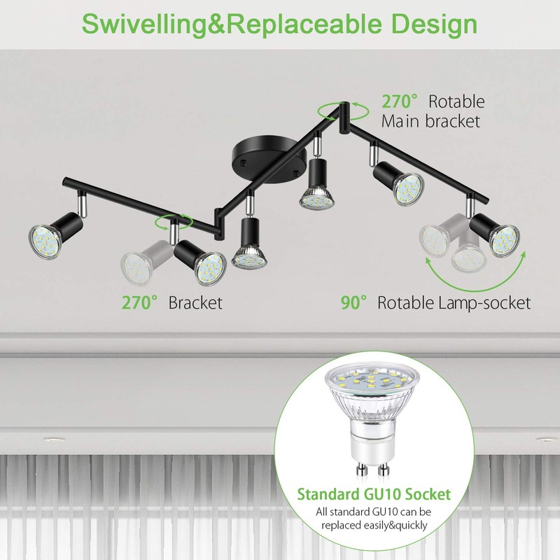 Unicozin LED 6 Light Track Lighting Kit, Black 6 Way