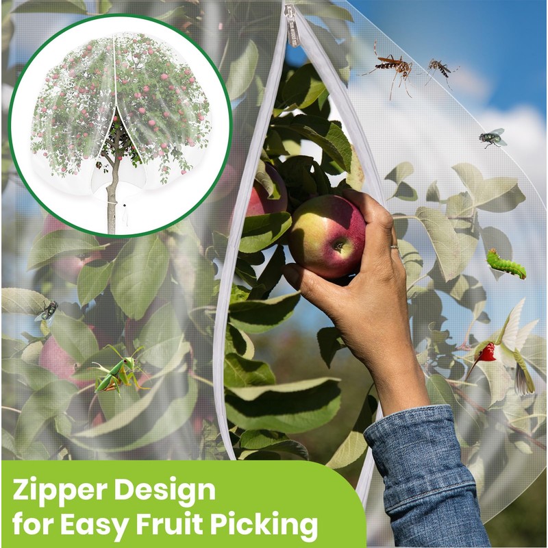 2Pcs Large 10x10FT Fruit Tree Netting with Zipper, Drawstring -