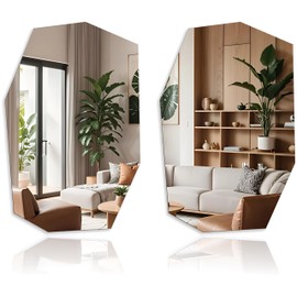 Oktokki - Irregular Wall Mirror, Set of 2, 28.7 x 17.7, Asymmetrical Octagonal Groovy Blob Decor for Living Room Entryway Bathroom, Glass (1, Octagonal)