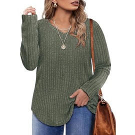 CARCOS Plus Size Tops for Women 4X Solid Grey Dark Green Basic Shirts 2024 V Neck Long Sleeve Tunics Casual Lightweight Sweatshirts Fall Pullover 4XL 24W 26W