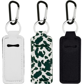 KUKEANVO 3 Pcs Chapsticks Holder Keychain for Lipstick, Lip Balm Keychain Holder with Clip, Lip Gloss Holder Keychain, Stocking Stuffers for Women (White, Black, Mixed)