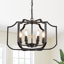 GEFOUN 21.6" Black Chandelier, 6-Light Geometric Dining Room Fixture, Modern Metal Chandelier Lighting for Farmhouse Living Room, Bedroom, Entryway, Kitchen Island