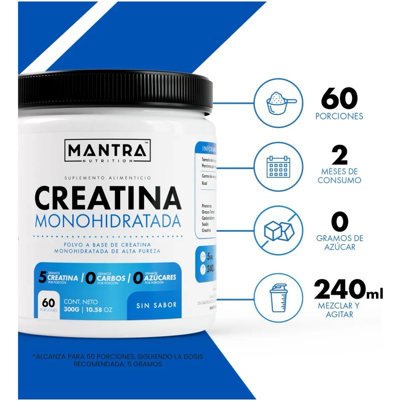 Creatina Monohidratada De 300 Gramos Mantra Nutrition