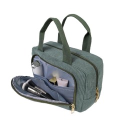 Funtlend Women's Cosmetic Bag Cord Toiletry Bag Women's Cosmetic Bag with Many Compartments Cord Toiletry Bag Cosmetic Bag Travel Toiletry Bag Wash Bag for Travel Girls Women, Green