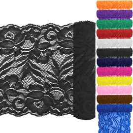 Keadic Pack of 12 5.9 Inch Wide 5 Yards Long Lace Elastic Trim Elastic Lace Fabric Stretch Flower Lace Ribbon Floral Pattern for Sewing Crafts DIY (Black)