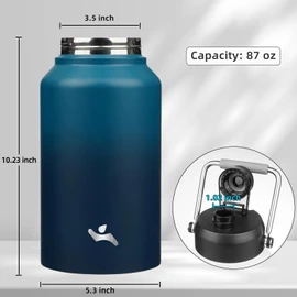 Konokyo Jug with Handle,87 oz Insulated Water Bottle with Carrying Pouch, Double Wall Vacuum Stainless Steel Metal Bottle,Indigo Black