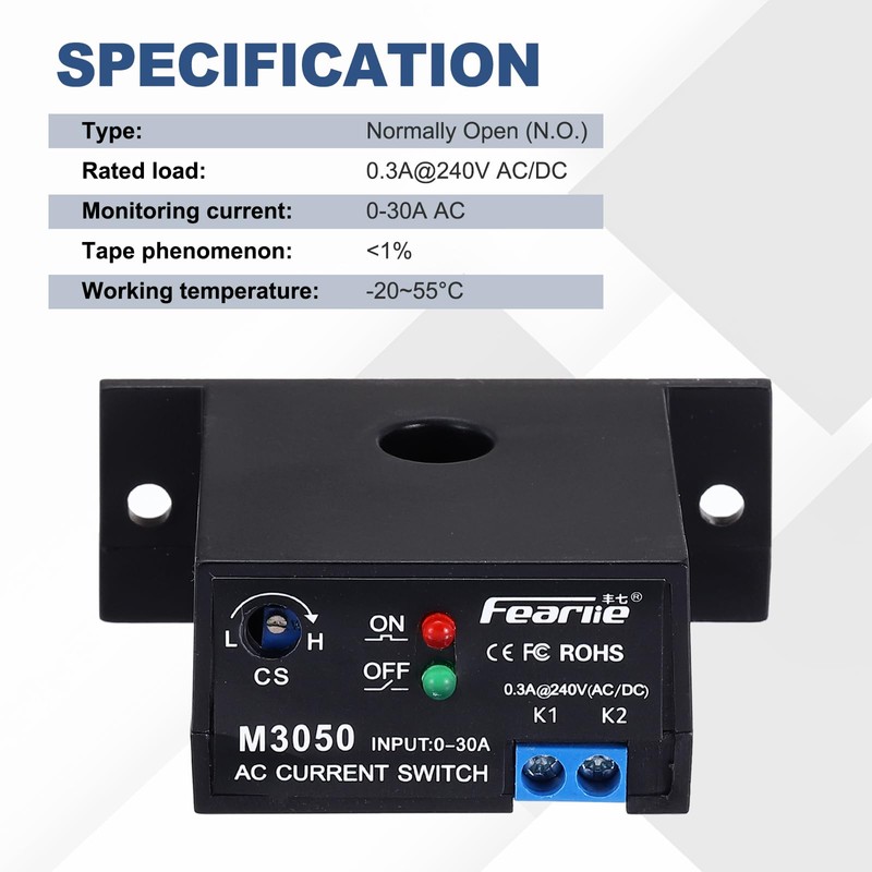 sourcing map Miniature Current Switch 0-30A Normally Open AC Current