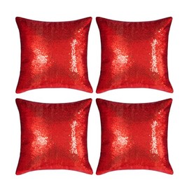 Red Square Sequin Decorative Throw Pillow Covers 16x16 Set of 4
