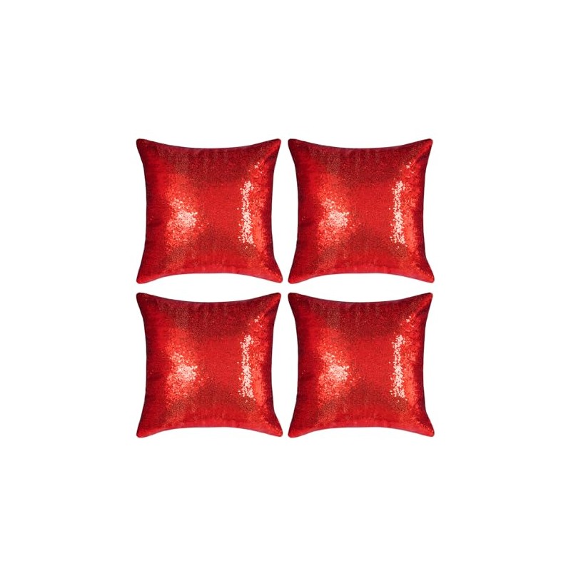 Red Square Sequin Decorative Throw Pillow Covers 16x16 Set of