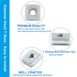 Zorveiio 50Pcs 2020 Series Sliding T Nuts Carbon Steel,M4 T Slot Nut Hammer Head,M3 T Sliding Nuts Fastener Nut Assortment for Aluminum Profile,3D Printer,CNC Router