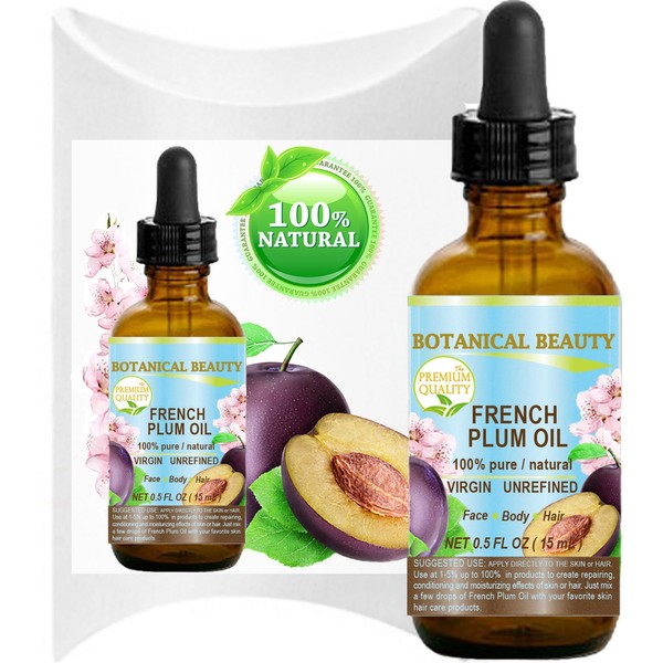 PLUM OIL French. 100% Pure/Natural/Virgin/Unrefined/Undiluted Cold Pressed Carrier Oil. For Face, Hair and Body. (0.5 Fl.oz - 15 ml.)