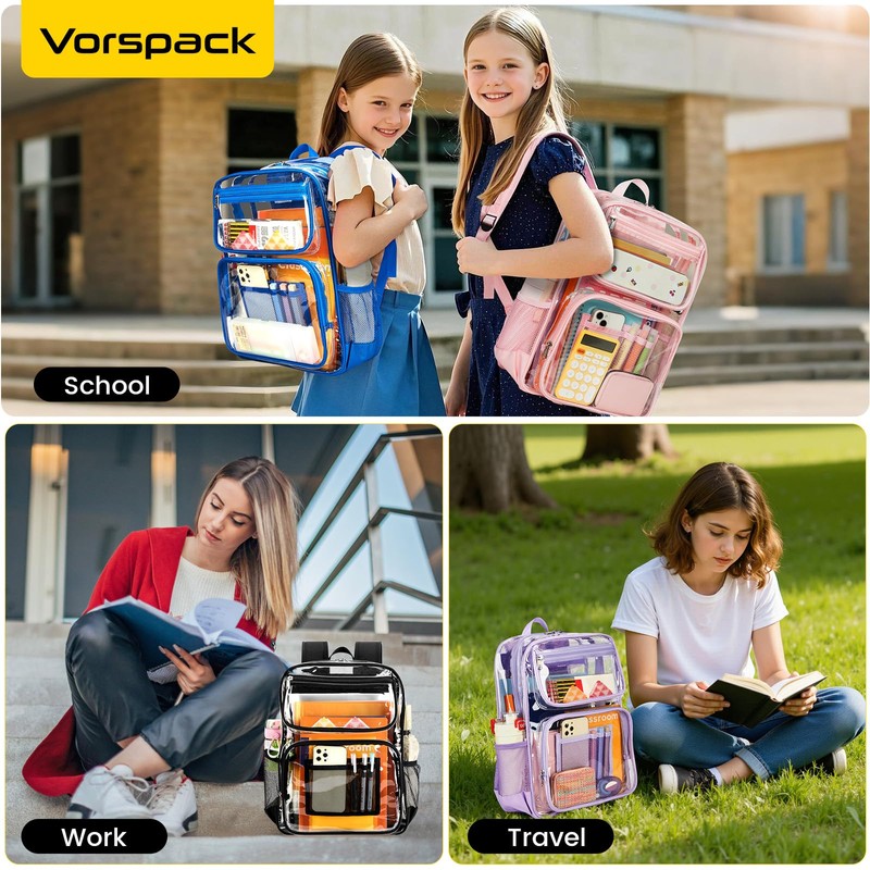 Vorspack Clear Backpack Heavy Duty - Large See Through Bookbag
