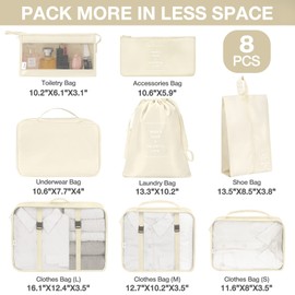 8 Pack Luggage Packing Organizers Packing Cubes Waterproof Suitcase Organizer Bags Travel Packing Organizers (Beige)