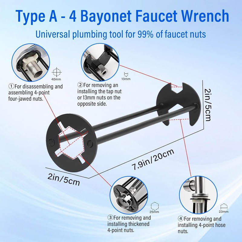 Changbloom 2 Pack Multifunctional Sink Wrench, Plumbing Tool for Tight