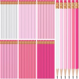 TecUnite 60 Pcs HB Pencils #2 Unsharpened Wood Cased Pencils with Eraser Hexagonal Pencil Cute Graphite No 2 Pencils for Adults Gifts Exam School Office Sketching Learning (Pink Series, White)