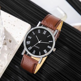 LsvtrUS Men Watches Fashion Casual Leather Band Simple Analog Quartz Wristwatches for Men Unisex Dress Watch for Any Event, Brown, QN022