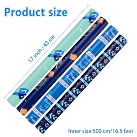 Hanukkah Wrapping Paper (4 Rolls, 93 sq. ft. ttl) Menorahs, Dreidels, Stripe and Star of David Design for Holiday Gift Wrap - Traditional Hanukkah Elements Collection - 17 Inches x 16.5 Feet Per Roll