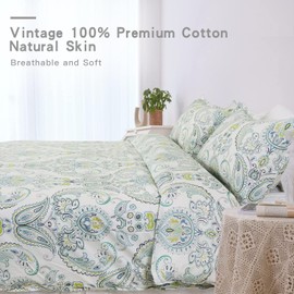 Helthep White Paisley Twin Duvet Cover, 3PCS Bohemian Floral Printed Bedding Set, 600TC Premium Cotton Paisley Comforter Cover with Zipper Ties (68"*90", No Comforter)