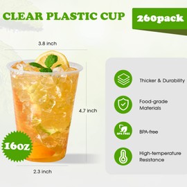 Lilymicky 260 Pack 16 oz Clear Plastic Cups, Cold Disposable Plastic Drinking Cups for Parties, Picnic, BBQ, Travel, and Events