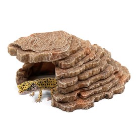 Gecko Hide Shale Scape Step Ledge, Reptile Cave Hideout Tank Accessories Decorations, Great for Reptiles, Amphibians, Leopard Gecko, Lizard, Frogs, Turtle (Small-7.3 * 4.4 * 3)