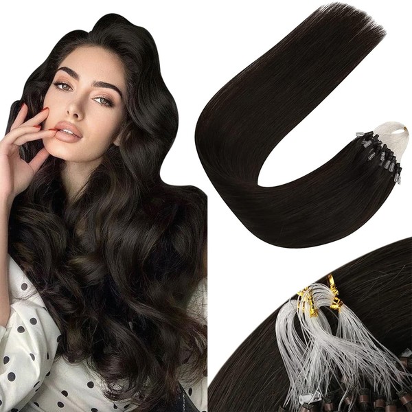 Sunny Micro Human Hair Extensions Darkest Brown Micro Ring Extensions Real Human Hair Brown Micro Link Human Hair Extensions Darkest Brown Micro Bead Natural Hair Extensions 50G 18Inch