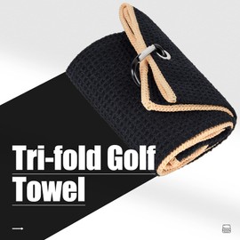 Mile High Life Tri-Fold Golf Towel, Premium Microfibre Fabric, Waffle Pattern, Heavy Duty Snap Hook, 14 Colour Options (Black/Yellow)