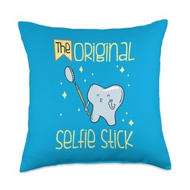 For Orthodontic Expert Gum Guard Plaque Prevention Dental Floss Tooth Care Selfie Stick for Dentist Assistant Throw Pillow, 18x18, Multicolor