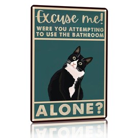 CrazySign Funny Cat Bathroom Sign Tuxedo Cat Were You Attempting To Use The Bathroom Alone Tin Sign for Bathroom Toilet Wall Decor 8x12 INCH (3053)