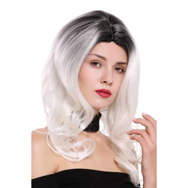 WIG ME UP - DW1595-YS1+882 Women's Wig Long Wavy Slightly Curly Middle Parting Ombre Black White