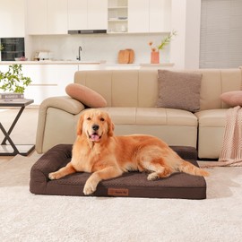Rainmr Orthopedic Dog Beds for Large Dogs, Memory Foam Dog Beds Large Sized Dogs, Washable Removable Cover, Nonskid Bottom, Waterproof, for Indoor, Outdoor, Crate ＆ Car Use, 41x27x6 Inches, Brown Grey