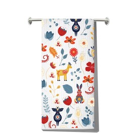 JNIAP Scandinavian Kitchen Towels Scandinavian Folk Art Towel Scandinavian Folk Art Gifts Scandinavian Dish Towels (Rabbit Deer kt)