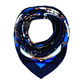 RUOLIN 35×35 inches large square women's satin silk like head scarf fashion pattern silk feeling hair sleeping wrap (13 Dark Blue White)…