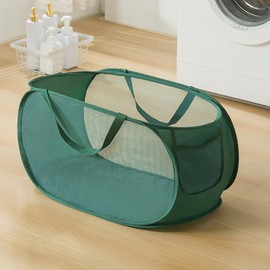 Qtopun Mesh Popup Laundry Hamper, Horizontal Foldable Portable Dirty Clothes Basket for Bedroom, Kids Room, College Dormitory and Travel - Green
