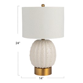 Creative Co-Op Stoneware Globe Table Lamp with Cream Crackle Glaze and Natural Linen Shade