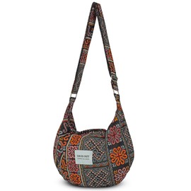 YOUR COZY Women's Sling Crossbody Bags Large Shoulder Shopping Hobo Bag Handbag Top Zip Bags Handmade Messenger Bag (Tribe_Black)
