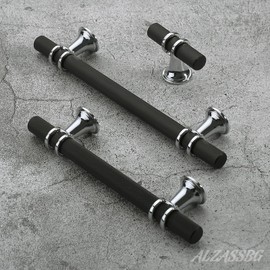 Alzassbg 10 Pack Matt Black and Silver Cabinet Pulls, 3 Inch(76mm) Hole Centers Kitchen Hardware Knurled Cabinet Handles for Cabinets and Drawers AL3087CP-MB