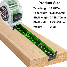 Fluorescent Steel Tape Measure 5m Professional 16.4ft Width 25mm Stainless Steel Precision Measuring Tape Double-sided Scale Retractable Easy To Read Self Lock