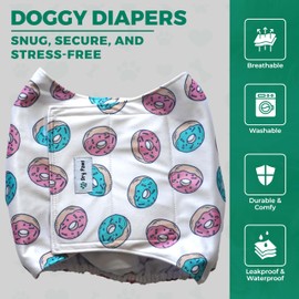 Dry Paws Doggie Diapers for Male Dogs - Pack of 2, Premium Quality, Leak Proof & Soft on Skin - Reusable Male Dog Diapers for Comfort & Potty Training - Large with Donuts Design