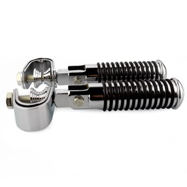 1" (25.4mm) -1.25" (32mm) Motorcycle Highway Engine Crash Bar Guard Foot Pegs Clamp Footrest Mount Rest Rubber For Harley Chopper Bobber Custom (Silver)