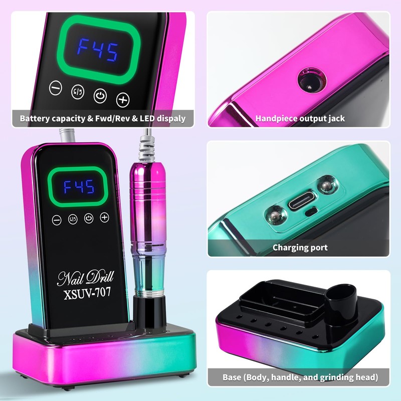 Cordless Nail Drill 45000 RPM, Rechargeable Electric Nail File Kit