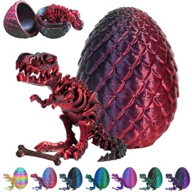 CWENDANER 3D Printed Dragon Egg Mysterious Dragon Toy Realistic Movable Dragon Figures Surprise Easter Dragon Eggs Home Decor (Red Black)