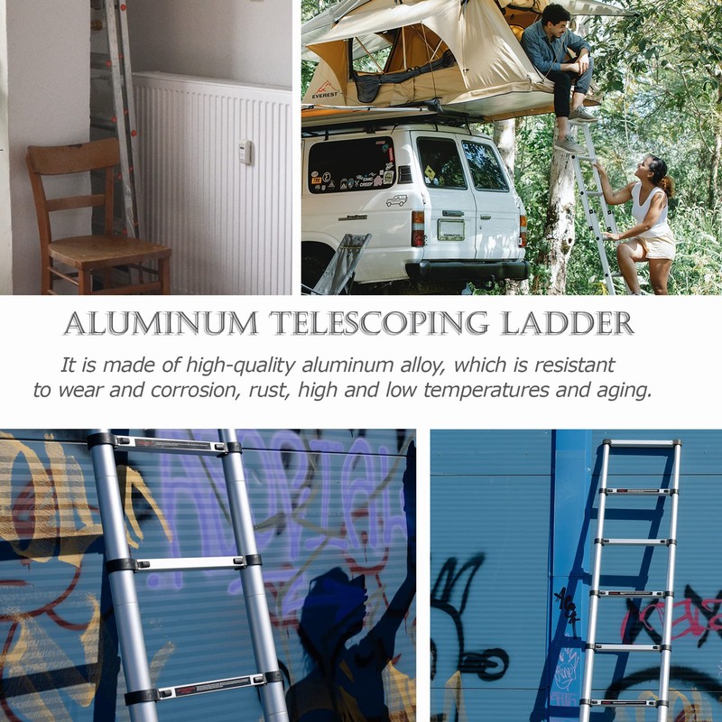 Folding Aluminum Telescoping Extension Ladder - One Button Retraction Extension