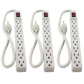 Wideskall 3-Packs 1 Feet 8 Outlets 90J Surge Protector AC Wall Power Strip UL Listed (Beige)