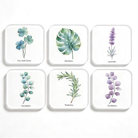 Watercolor Botanical Acrylic Coasters, Double-Sided UV Printed, CNC Polished Edges, Waterproof, Heat Resistant Coffee Table Coasters for Home Kitchen Bar (6)