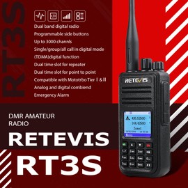 Retevis RT3S DMR Walkie Talkie Digital, Dual Band 3000 Channels, DCDM DTMF, Recording Function, Digital Two Way Radio, Compatible with MOTOTRBO TierⅠ&Ⅱ (Black)