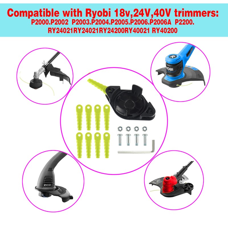 BOSHCHEN ACFHRL2 Polycarbonate Blades Trimmer Head Compatible with Ryobi 18V,