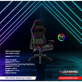Black E-Gaming Racing Style Gaming Chair Black - LED Lights - Foot Rest & Reclines
