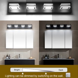 SOLFART Black Bathroom Light Fixtures 4 Lights Bathroom Vanity Lighting LED Dimmable Modern Black Vanity Lights Over Mirror