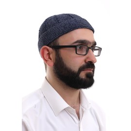 ihvan online Kufi Hats for Men, Taqiya, Takke, Turkish Muslim Winter Velvet Roll-up Edge Caps, Peci, Islamic Prayer Skullcap, Islamic Gifts, Blue Sky